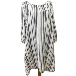 Bryn Walker Lucien Cotton Gauze Tunic Dress Size Medium Gray Stripe Lagenlook*